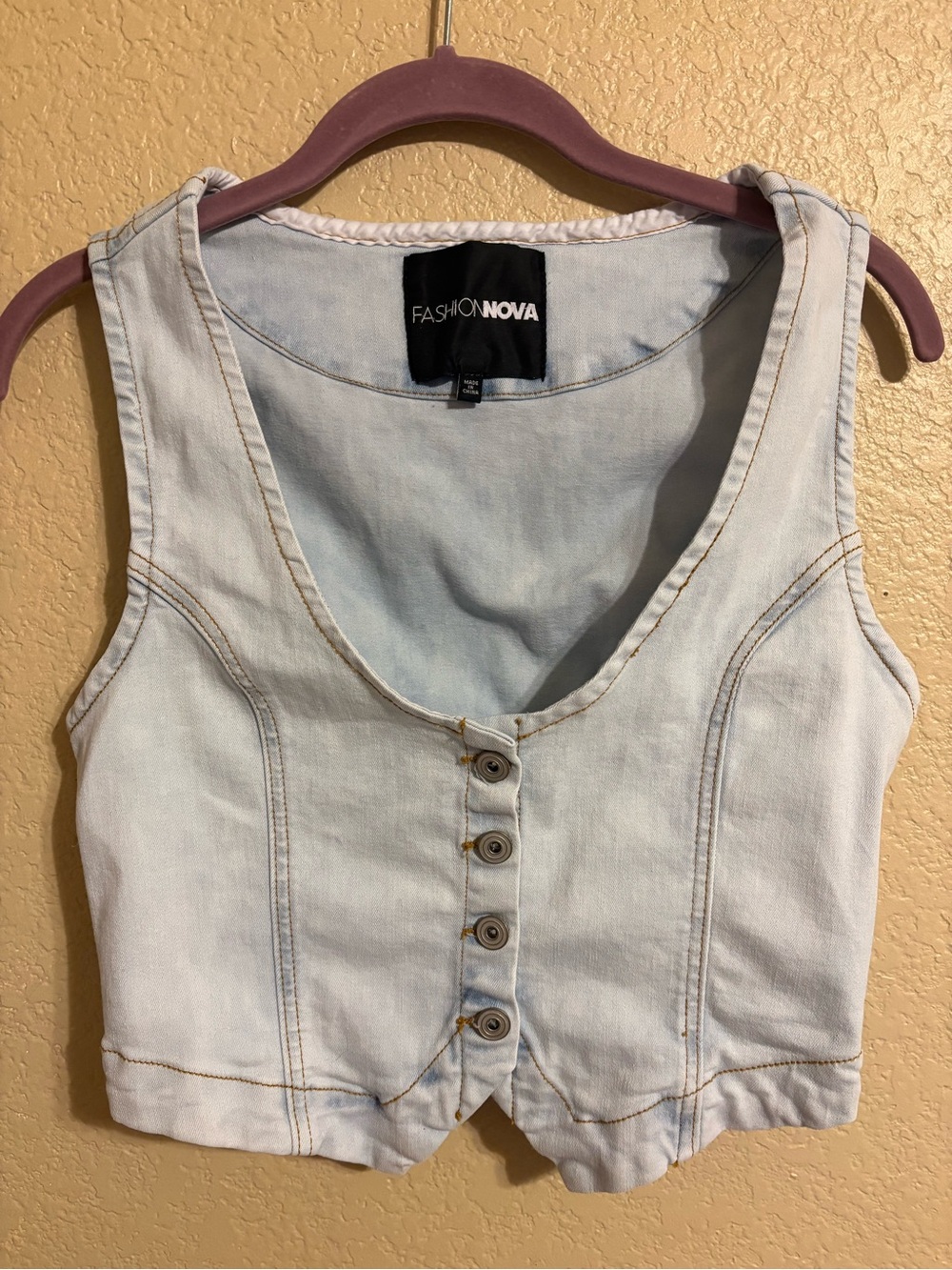Fashion Nova Light Wash Denim Button-Front Vest